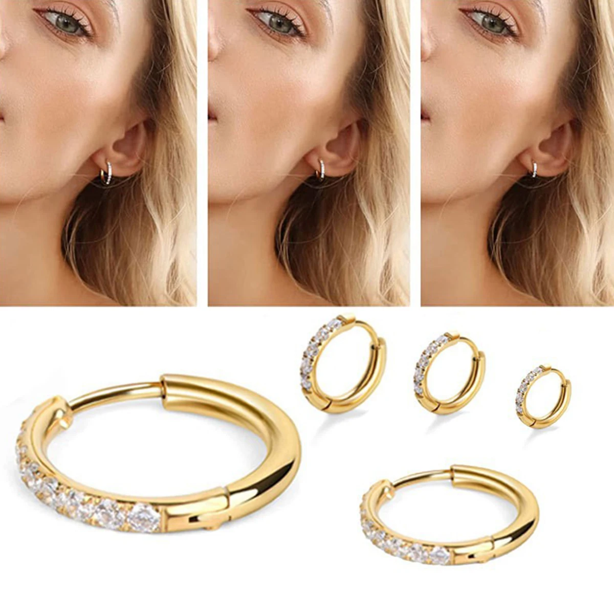 Conch Earring Hoop - 2 ชิ้นสแตนเลสสตีล Cz Hoop ต่างหู Helix