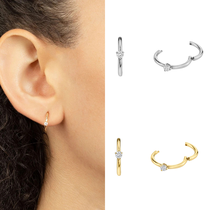 Conch Earring Hoop - CRMYA ทองเงินสีวงกลมต่างหูผู้หญิง CZ Charm เกาหลี Huggie