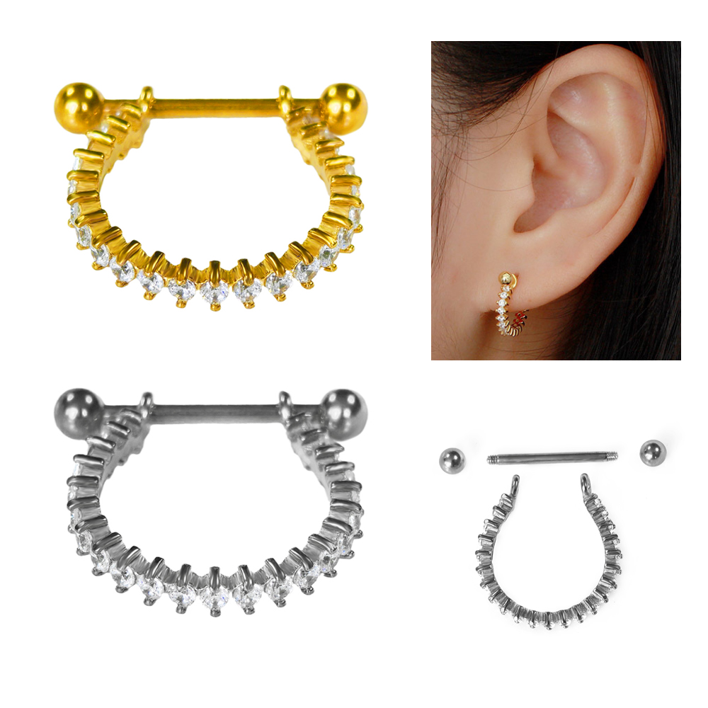 Conch Earring Hoop - 100% 316L ต่างหูสแตนเลสโลหะทรงกลมเกลียวสังข์เพชรสังเคราะห์ละเอียดอ่อนต่างหูเจาะร่างกายเครื่องประดับ