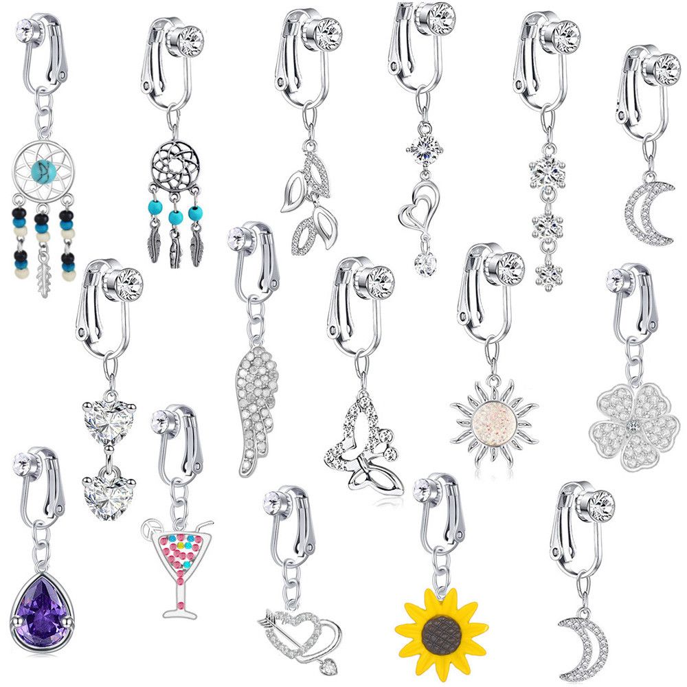 Body Jewelry And Earrings - คลิปหนีบเจาะสะดือปลอมรูปผีเสื้อปลอมสำหรับเจาะสะดือปลอมที่หนีบต่างหูรูปผีเสื้อใบกระดูกอ่อน