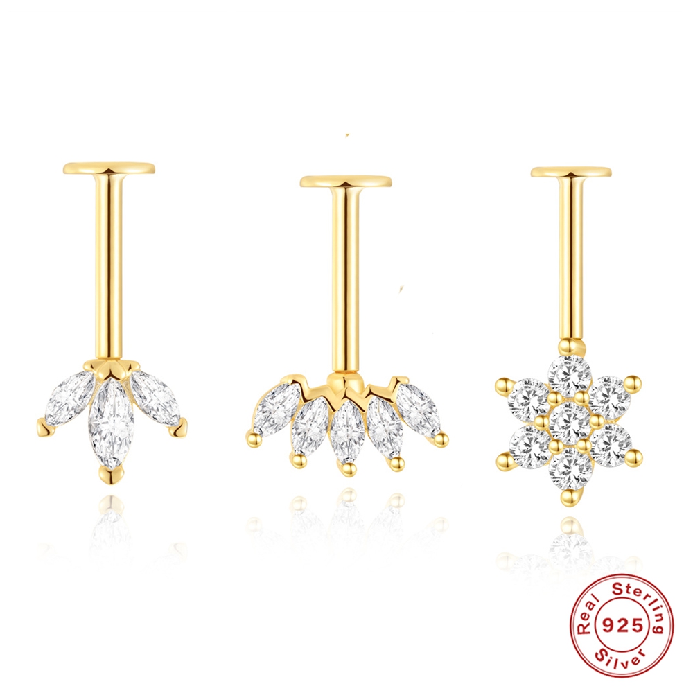 Body Jewelry Flat Back - AIDE 925 เงินสเตอร์ลิงต่างหูผู้หญิงแบนสตั๊ดต่างหูผู้หญิงแนวตั้งแบนหัวกระดูกอ่อน Helix Piercing เครื่องประดับ