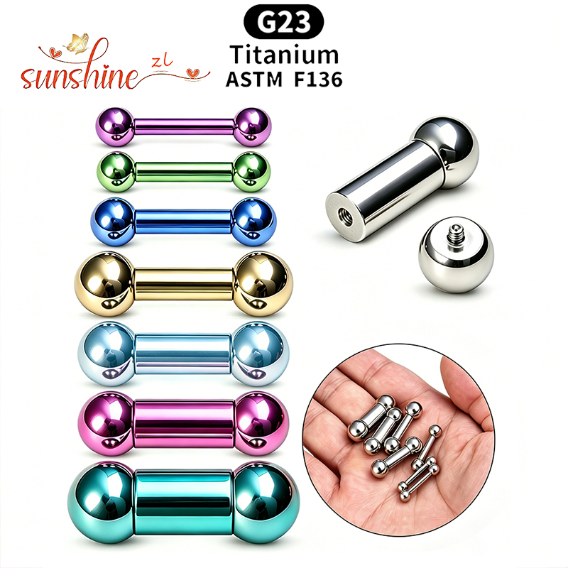 Body Jewelry Internally Threaded - ไทเทเนียมเกรดสำหรับฝังในร่างกาย ASTM F136 แบบเกลียวใน บาร์เบลแบบตรง สำหรับเจาะลิ้น