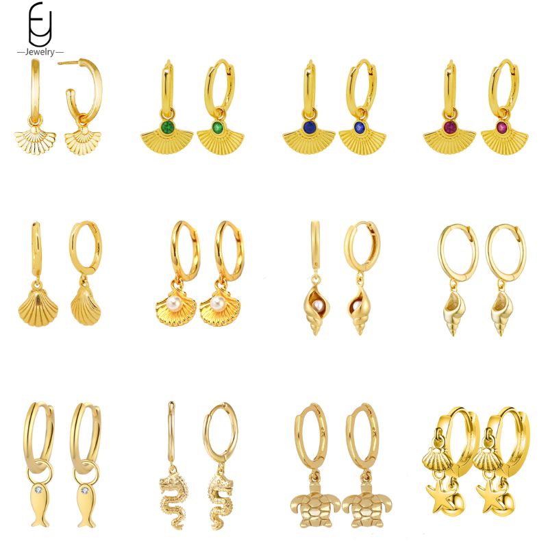 Conch Earring Hoop - ต่างหูระย้าเปลือกหอยเข็มเงินสเตอร์ลิง925สำหรับผู้หญิงต่างหูภาคมีสีสันหรูหราคริสตัลของขวัญเครื่องประดับแฟชั่น
