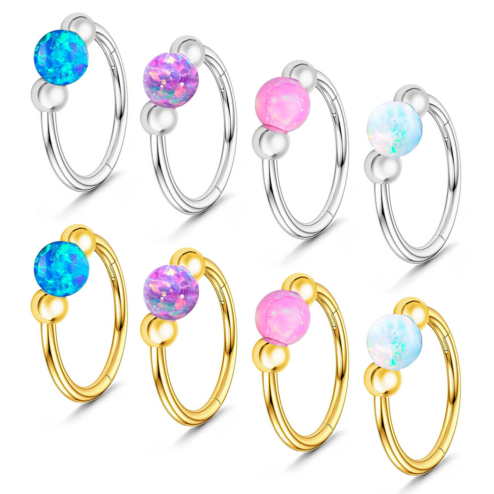 Body Jewelry Eu - ชุดแหวนจมูกโอปอลประกายระยิบระยับ ผลิตจากไทเทเนียมทางการแพทย์ ดีไซน์รูปดาว ประดับด้วยโอปอลไฟเม็กซิโก เรืองแสงอ่อนๆ ในที่มืด