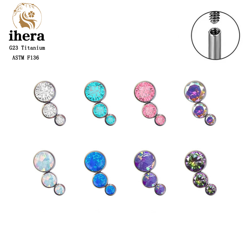 Body Jewelry Internally Threaded - ต่างหูไทเทเนียม G23 ทรงกลมประดับเพชรซิคอนแบบแบน ต่างหูแบบเกลียวในสำหรับเจาะริมฝีปาก หู ใบหู