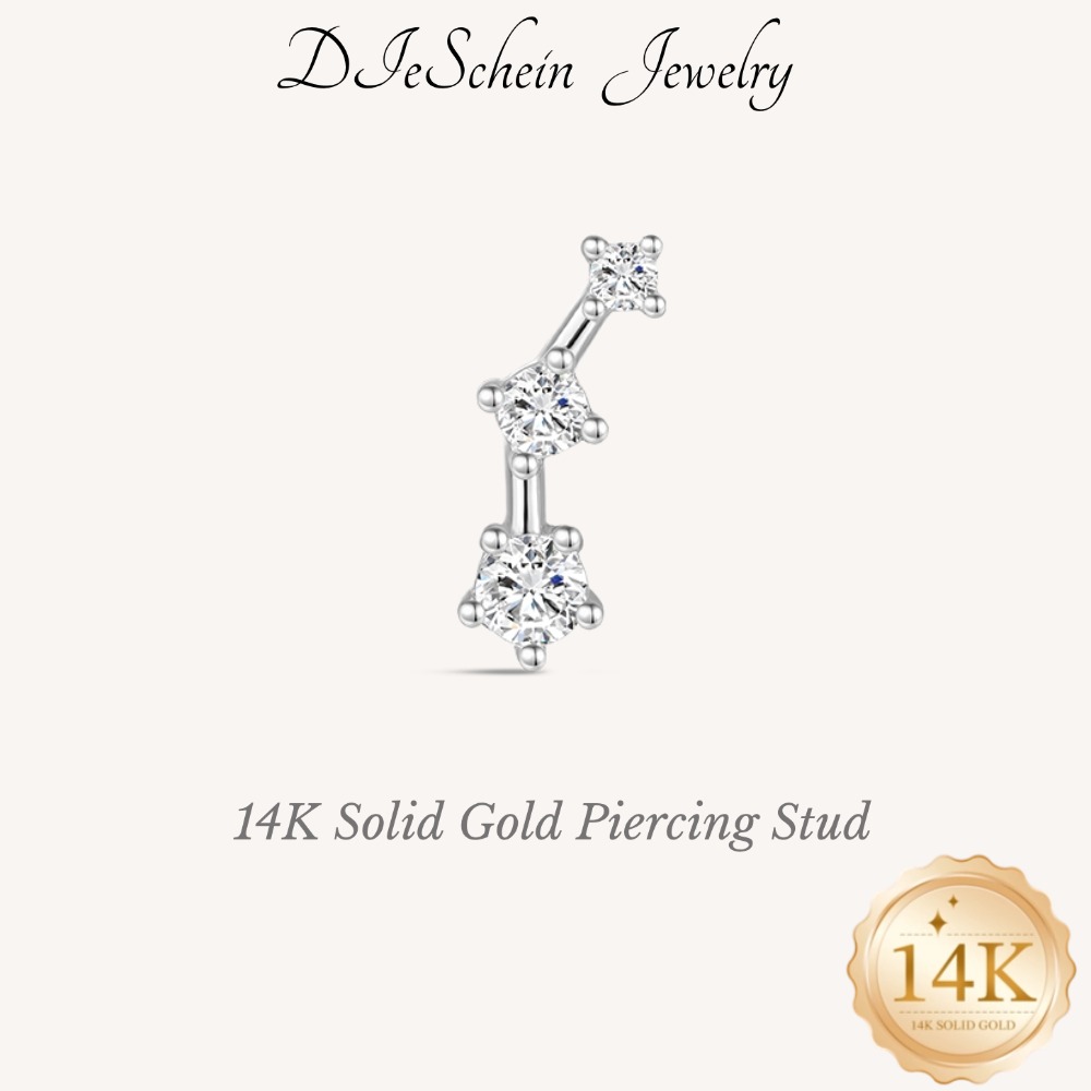 Body Jewelry Flat Back - DIeSchein ต่างหูเจาะกระดูกอ่อนทองคำแท้ 14K ประดับ CZ รูปดาว