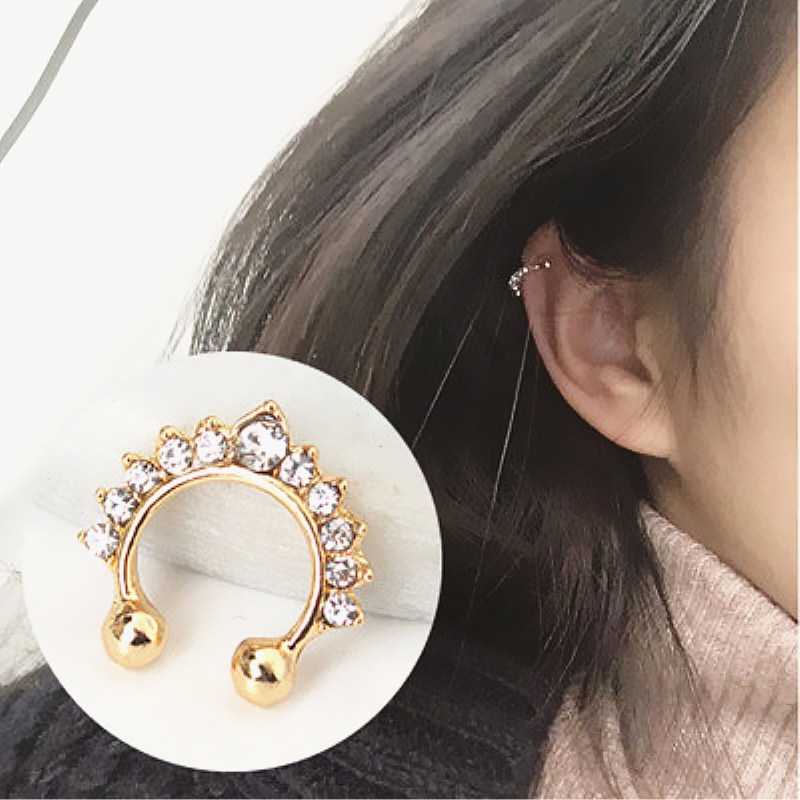 Body Jewelry And Earrings - 1ชิ้นที่หนีบจมูกรูปตัวยูห่วงจมูกปลอมและกระดุมสำหรับผู้หญิงที่ไม่ใช่การเจาะจมูกต่างหูคริสตัลแฟชั่นเครื่องประดับร่างกาย