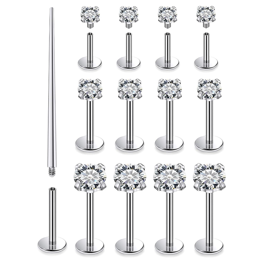 Body Jewelry Flat Back - 13 PCS Labret เจาะชุดเหล็กผ่าตัด CZ Zirconia