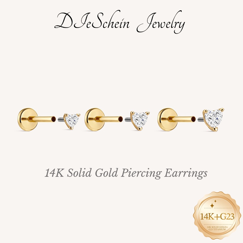 Body Jewelry Flat Back - ต่างหูแบบหมุดหลังเรียบ DIeSchein ทองคำแท้ 14K สำหรับเจาะหู Helix,