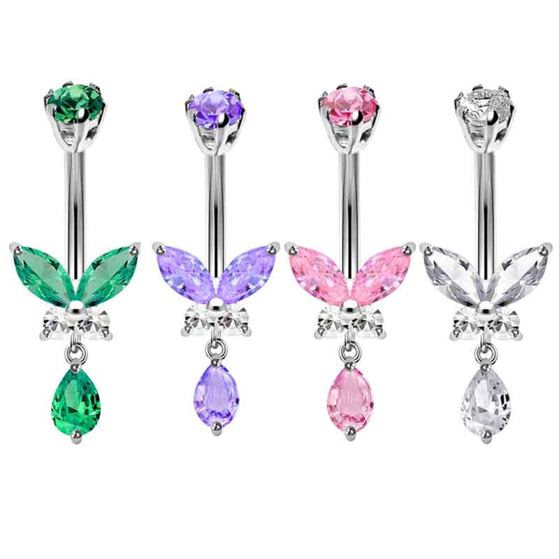 Body Jewelry Co - 14G Dangle ผีเสื้อ Belly แหวน 10mm