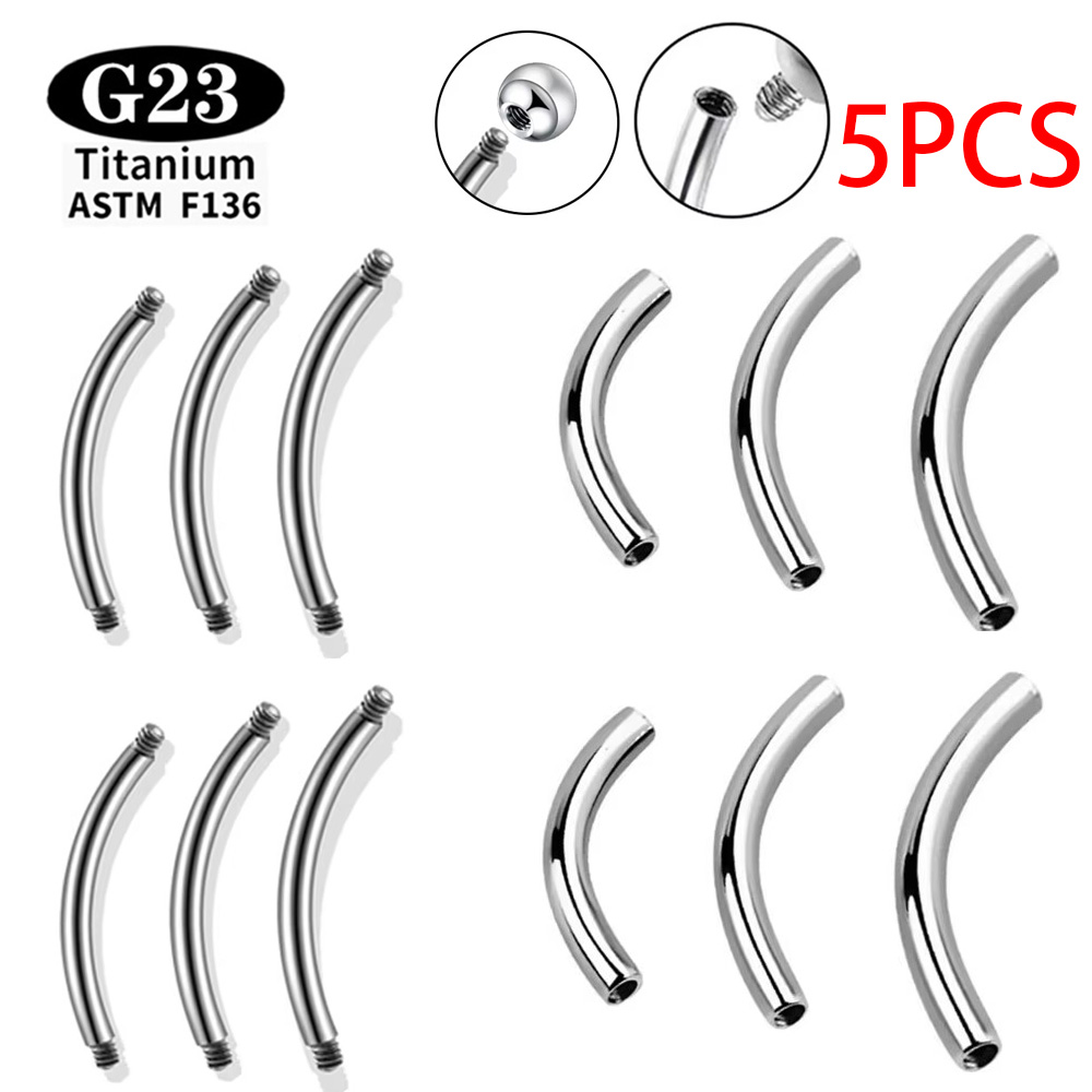 Body Jewelry Internally Threaded - ชุดอุปกรณ์เจาะคิ้วแบบโค้ง 5 ชิ้น/ชุด ทำจากไทเทเนียม ASTM F136