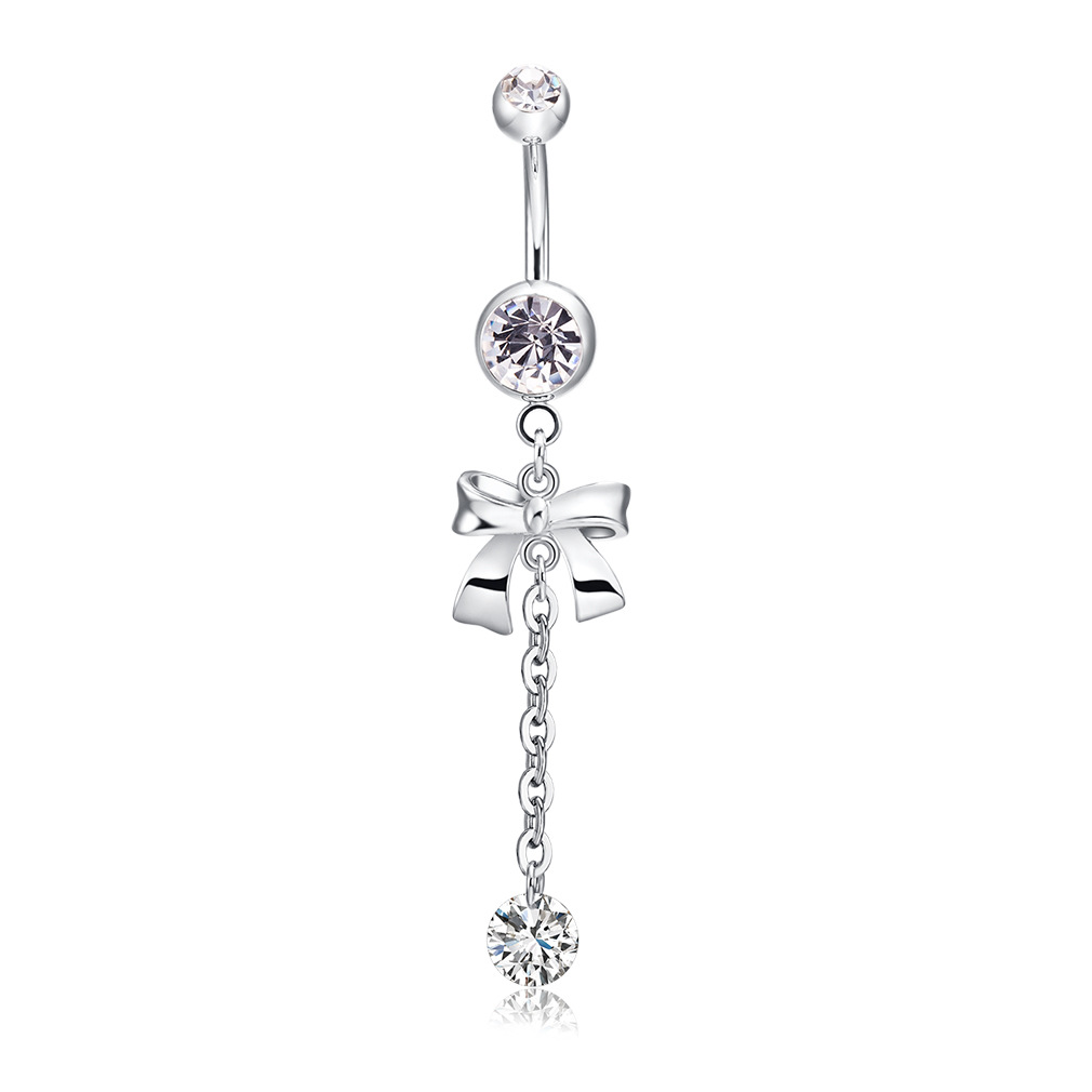 Body Jewelry Internally Threaded - 925 Silver Belly ปุ่ม Clear Diamond