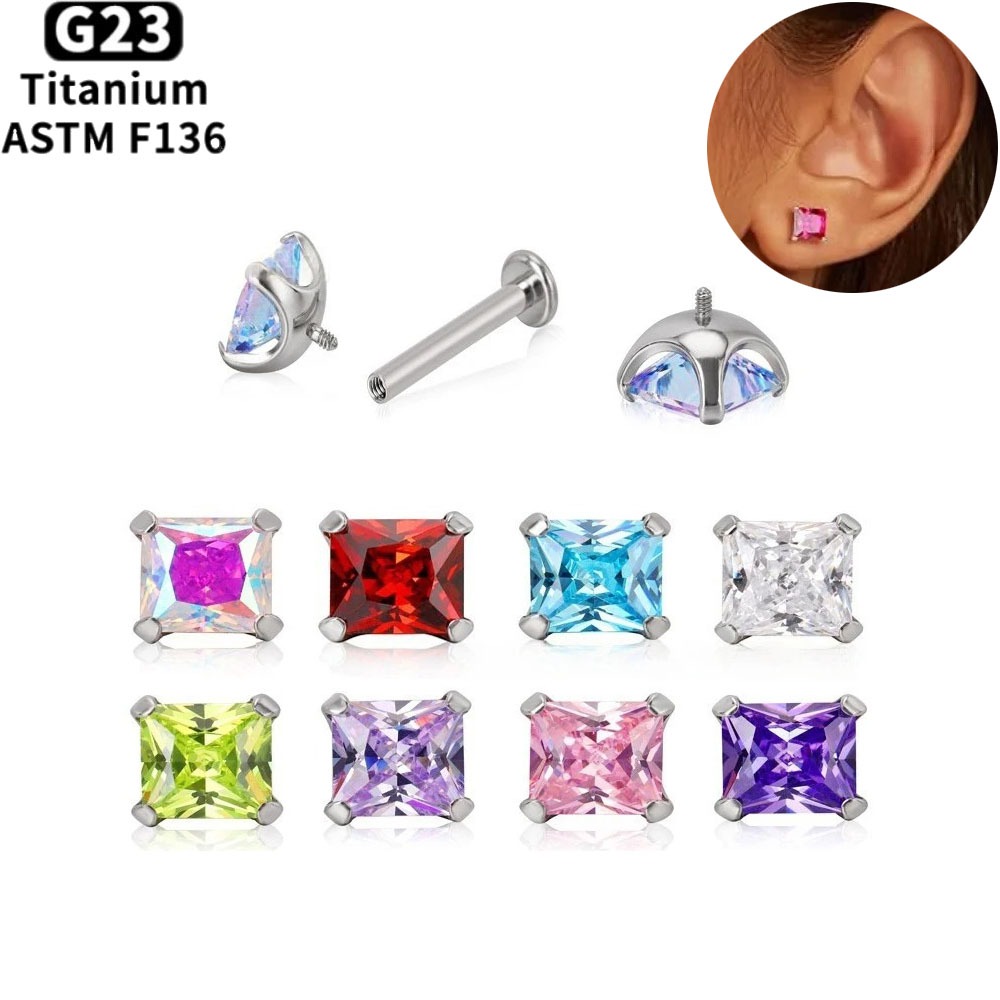 Body Jewelry Internally Threaded - แหวนเจาะริมฝีปากไทเทเนียม ASTM F136 เกลียวใน ประดับเพชรซิคอน ต่างหูเจาะจมูก