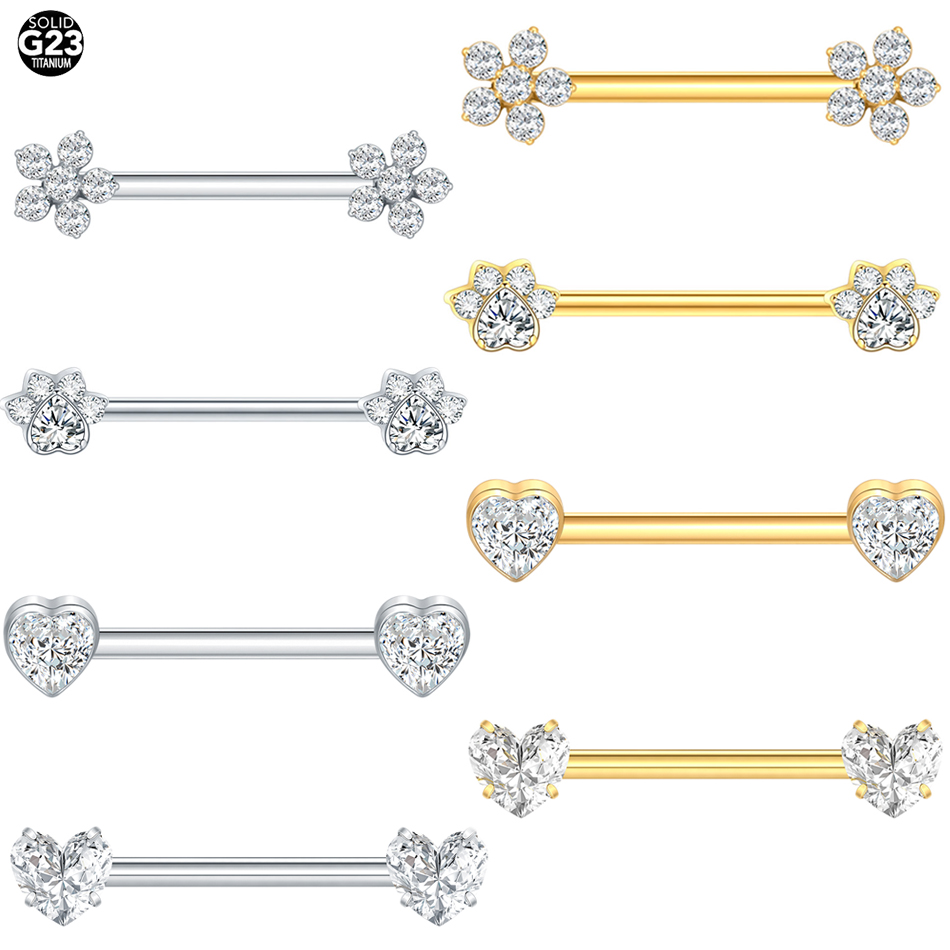 Body Jewelry Internally Threaded - ต่างหูเจาะหัวนมไทเทเนียมรูปดอกไม้ 1 ชิ้น ประดับเพชร CZ เกลียวใน