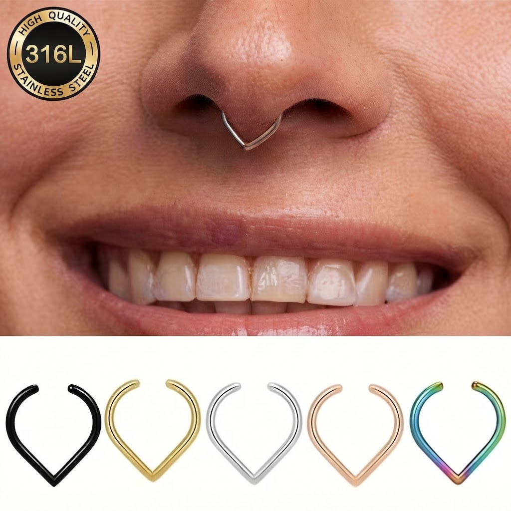 Body Jewelry And Earrings - ชุดแหวนจมูกปลอมสแตนเลส 5 ชิ้น แบบปรับได้ คลิปหนีบหู ไม่ต้องเจาะ