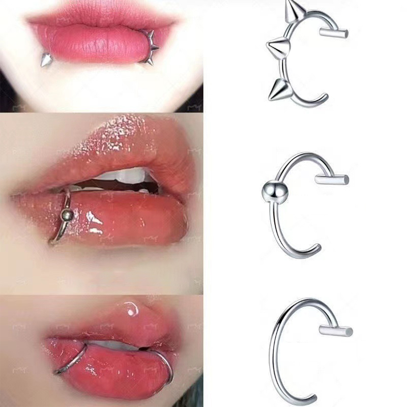 Body Jewelry And Earrings - แหวนจมูกปลอมสแตนเลส 1 ชิ้น แบบหนีบ แหวนเจาะริมฝีปาก ต่างหู
