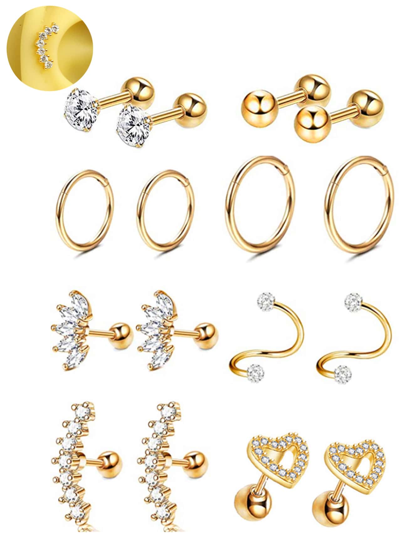 Conch Earring Hoop - SGIAWETA-16ชิ้น ต่างหูเจาะกระดูกอ่อน 16G สำหรับเจาะ Tragus, ต่างหู