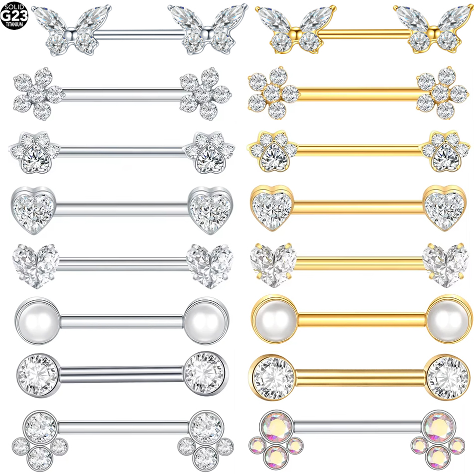 Body Jewelry Internally Threaded - จิวเจาะหัวนมไทเทเนียม G23 แบบแท่งตรง 1 ชิ้น ประดับเพชรซิคอน