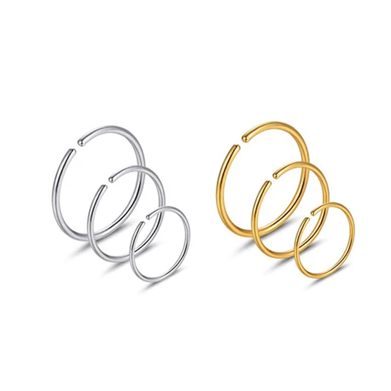 Body Jewelry And Earrings - 6 ชิ้น/ล็อต แหวนจมูกแบบไม่ก่อให้เกิดอาการแพ้ ทำจากเหล็กกล้าผ่าตัด 316L ขนาด