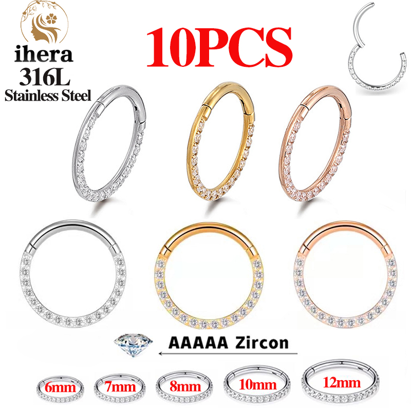 Body Jewelry And Earrings - 1/10 ชิ้น ต่างหูสแตนเลสแบบคลิกเกอร์สำหรับจมูก ประดับเพชร CZ ทรงกลม