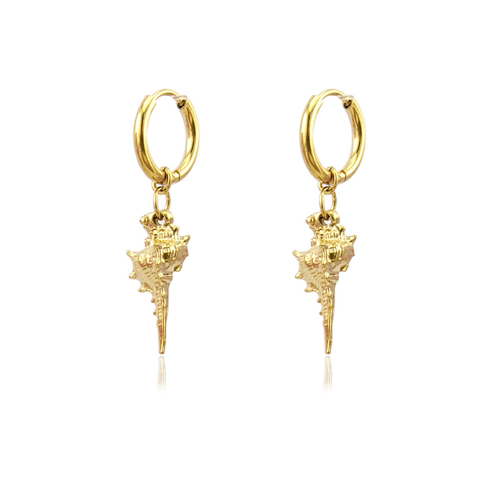 Conch Earring Hoop - ต่างหู HUIDANG เทรนด์ปี 2025 รูปทรงหางปลาและเปลือกหอย ทำจากสแตนเลส