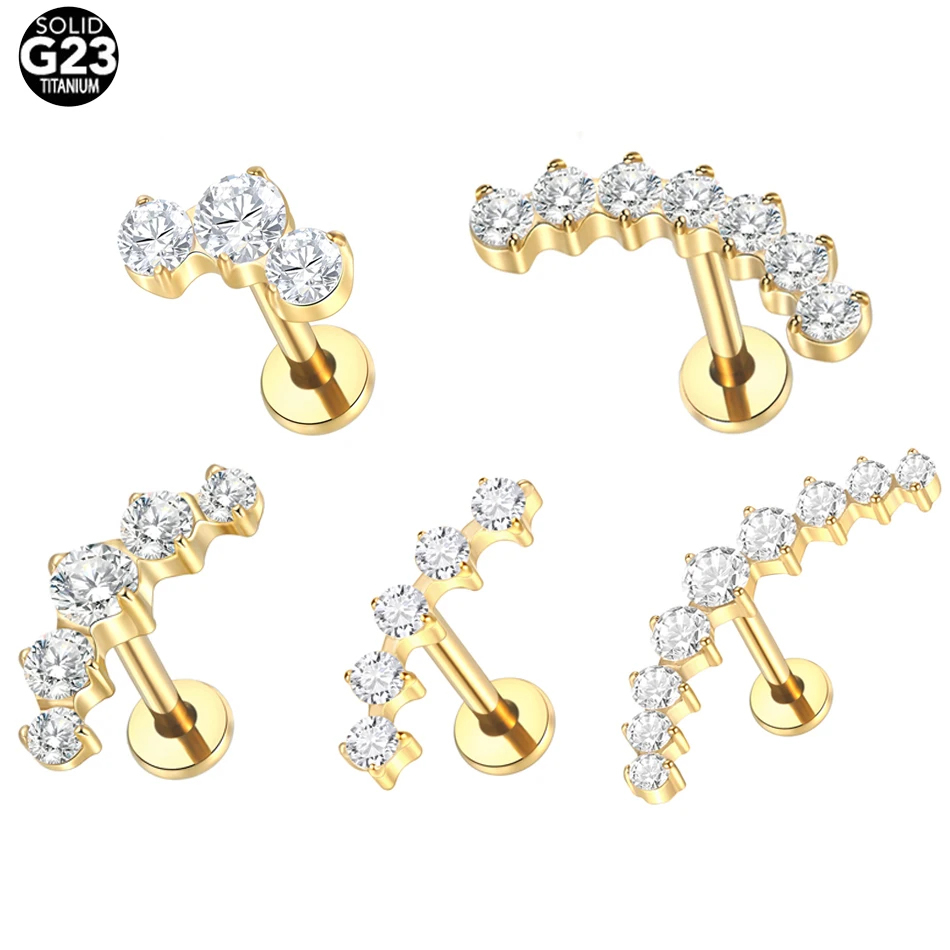 Body Jewelry Internally Threaded - 1ชิ้น G23ไทเทเนียม zircon ต่างหูเจาะหูหู tragus กระดูกอ่อนเกลียวล็อกเจาะภายในต่างหูเจาะร่างกายเครื่องประดับ