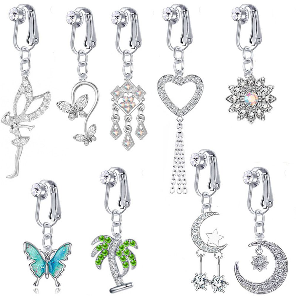 คลิปหนีบเจาะสะดือปลอมรูปผีเสื้ - Body Jewelry And Earrings บทวิจารณ์และราคา