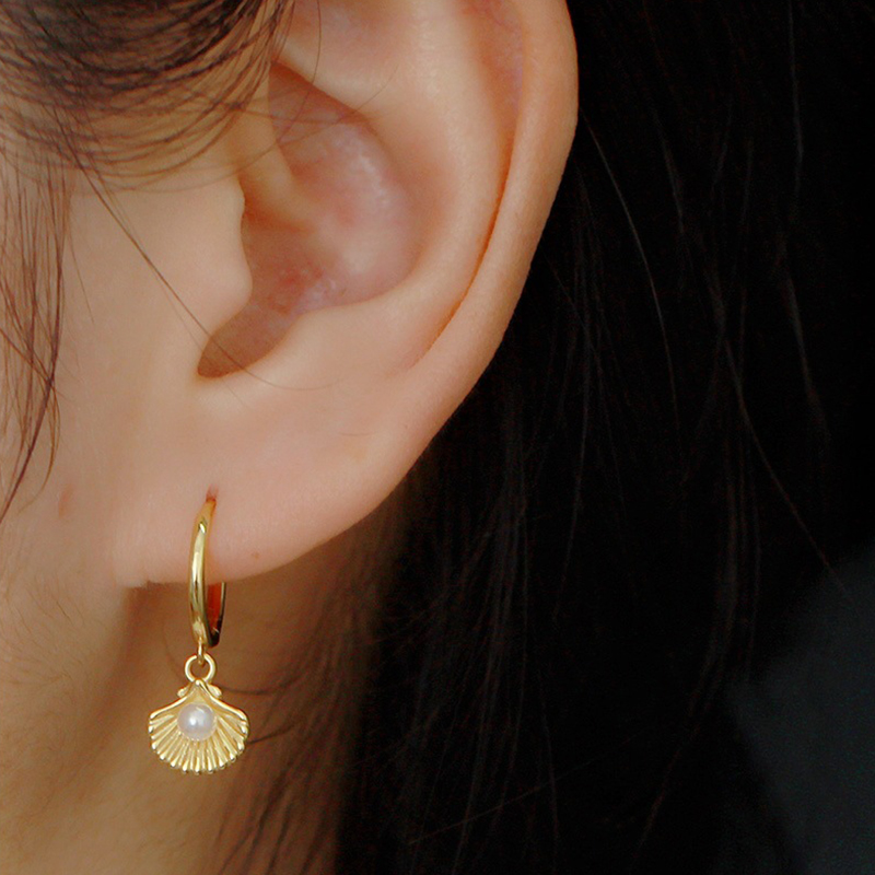 ต่างหูระย้าเปลือกหอยเข็มเงินสเ - Conch Earring Hoop บทวิจารณ์และราคา