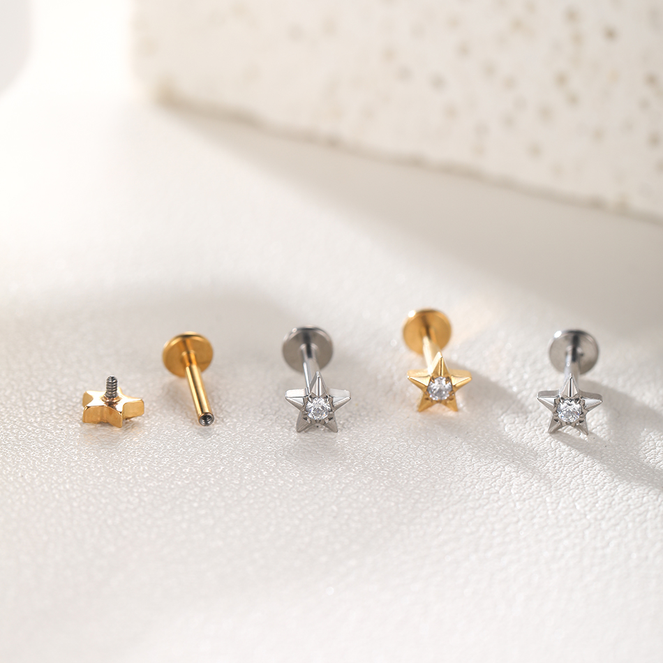 1ชิ้นต่างหูเจาะหูไทเทเนียม zir - Body Jewelry Internally Threaded บทวิจารณ์และราคา