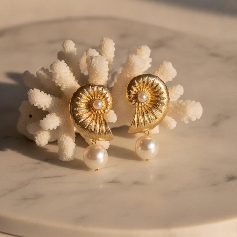 ต่างหูมุกเทียมรูปทรงเปลือกหอย  - Conch Earring Hoop บทวิจารณ์และราคา