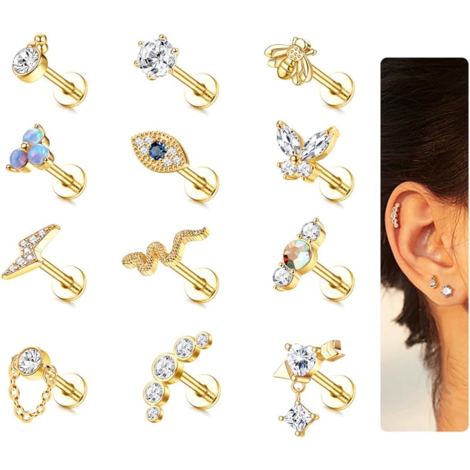 ต่างหูแบบติดกระดูกอ่อน Bobisty - Body Jewelry Flat Back บทวิจารณ์และราคา