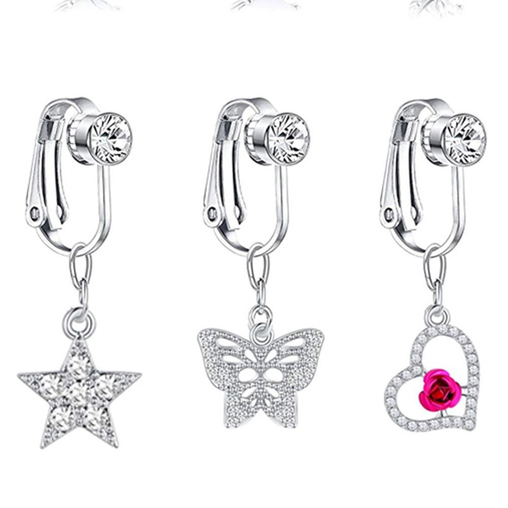 ต่างหูแบบหนีบรูปผีเสื้อ แหวนสะ - Body Jewelry And Earrings บทวิจารณ์และราคา