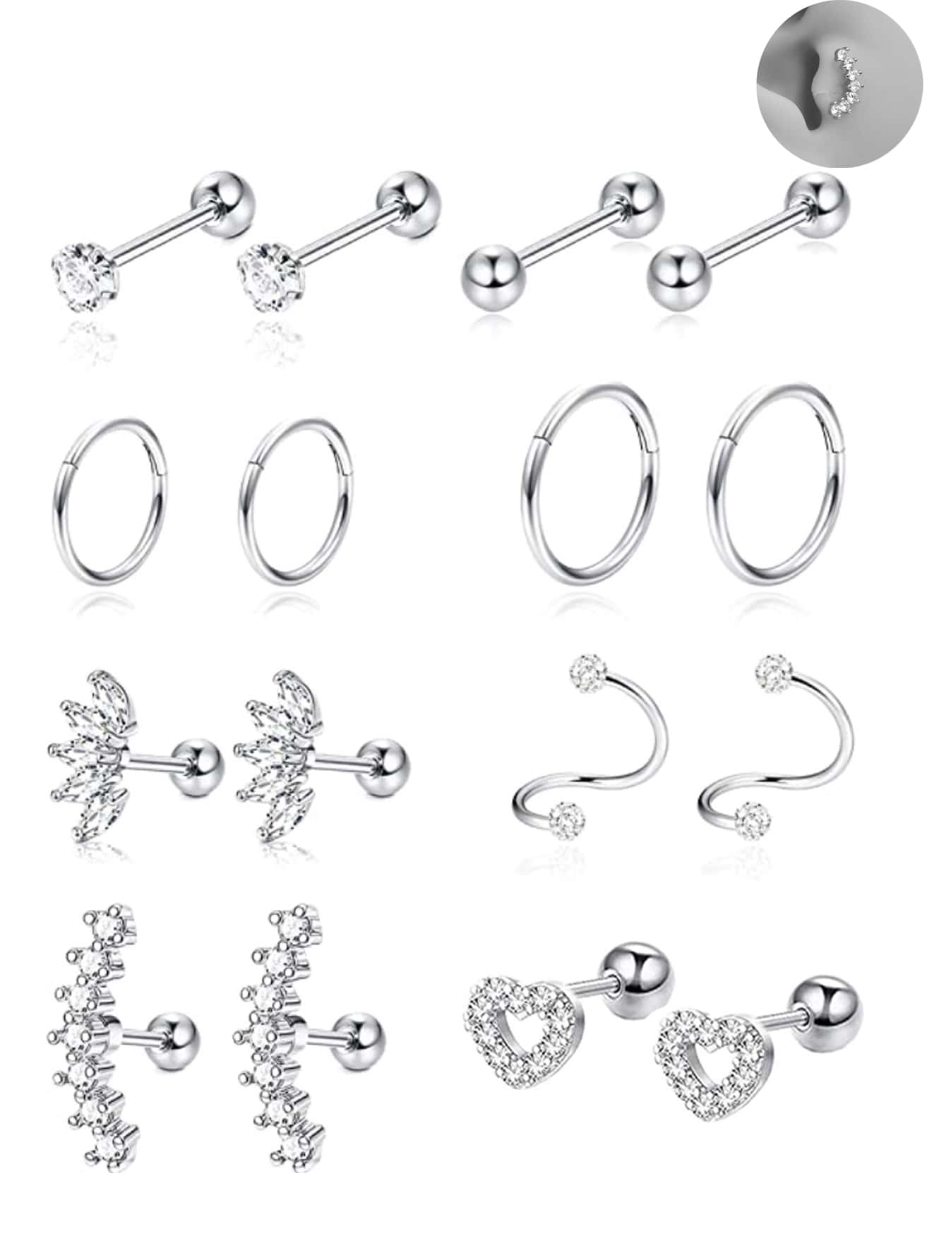 SGIAWETA-16ชิ้น ต่างหูเจาะกระด - Conch Earring Hoop บทวิจารณ์และราคา
