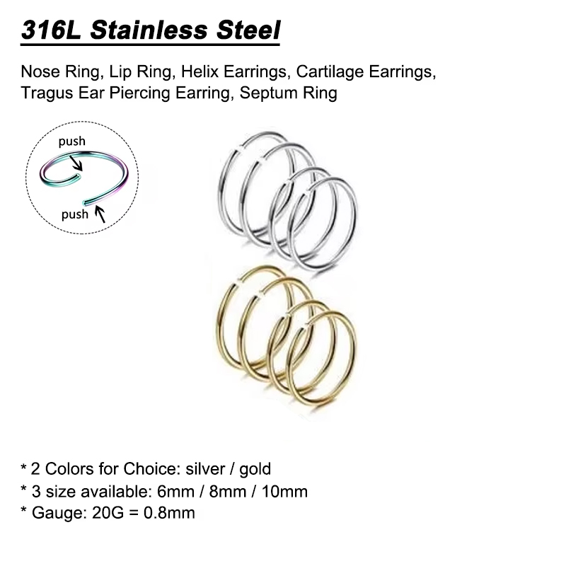 6 ชิ้น/ล็อต แหวนจมูกแบบไม่ก่อใ - Body Jewelry And Earrings บทวิจารณ์และราคา