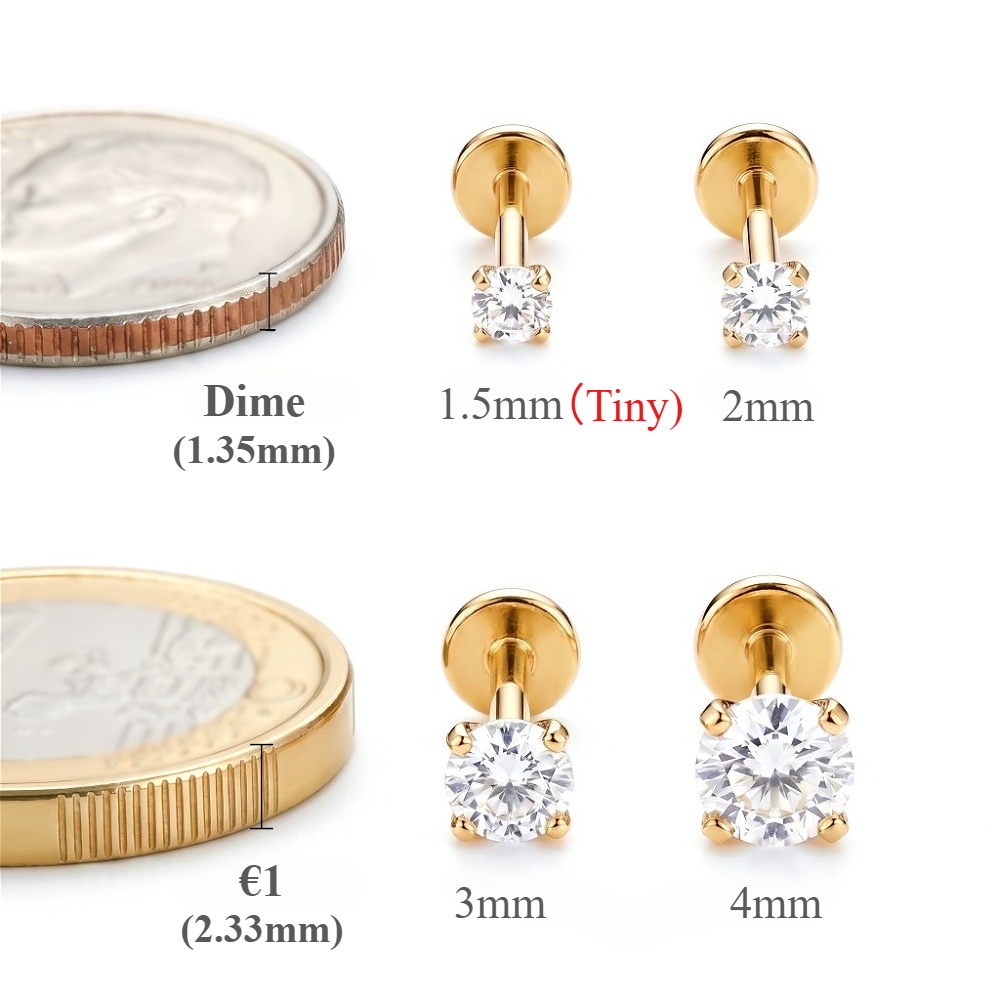 2/8PCS สแตนเลสสตีลต่างหูสตั๊ดจ - Body Jewelry Flat Back บทวิจารณ์และราคา