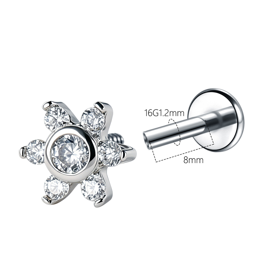 ต่างหูสแตนเลสสตีลรูปดอกไม้ประด - Body Jewelry Internally Threaded บทวิจารณ์และราคา