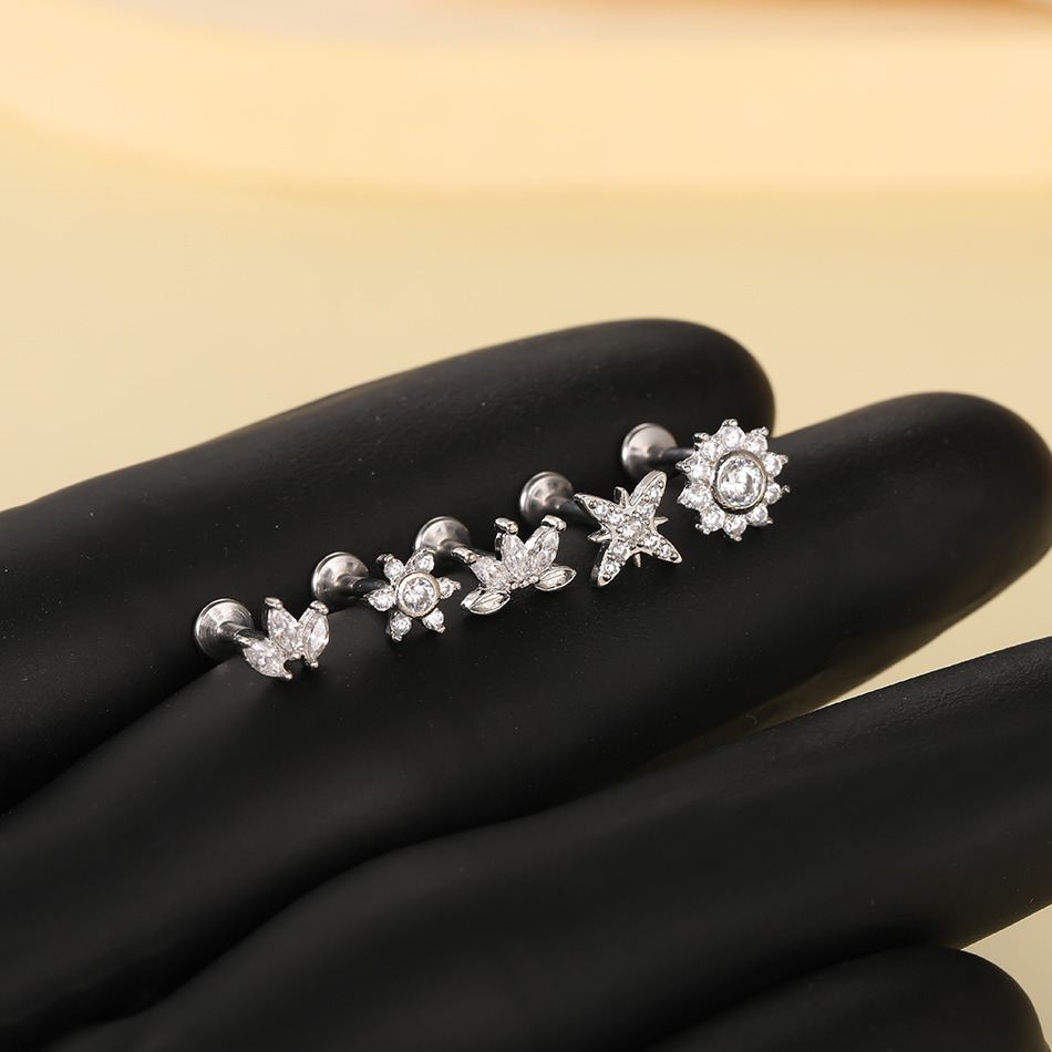 ต่างหูสแตนเลสสตีลรูปดอกไม้ประด - Body Jewelry Internally Threaded บทวิจารณ์และราคา