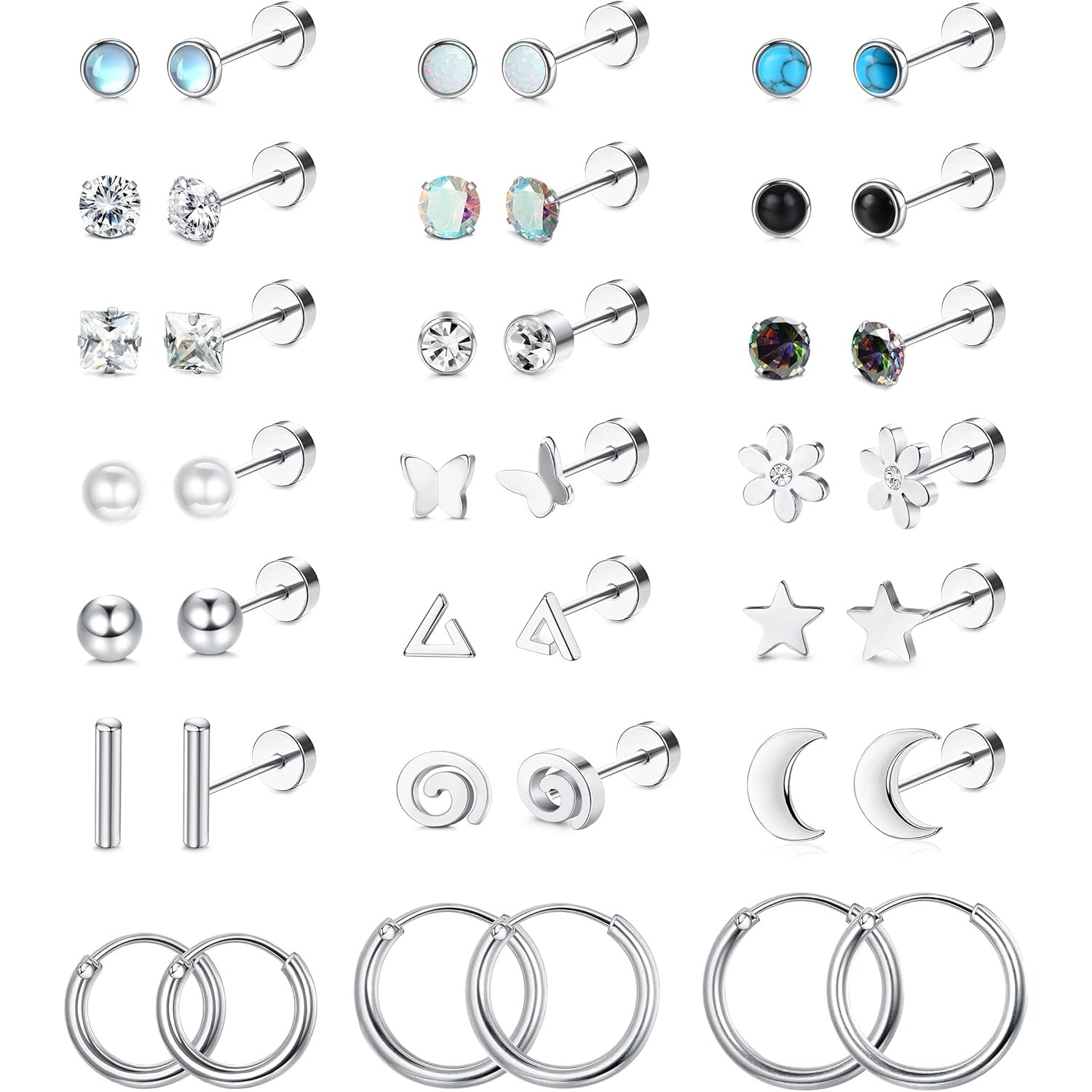 ต่างหูแบบแบน FASACCO 1 คู่ ทำจ - Body Jewelry Flat Back บทวิจารณ์และราคา