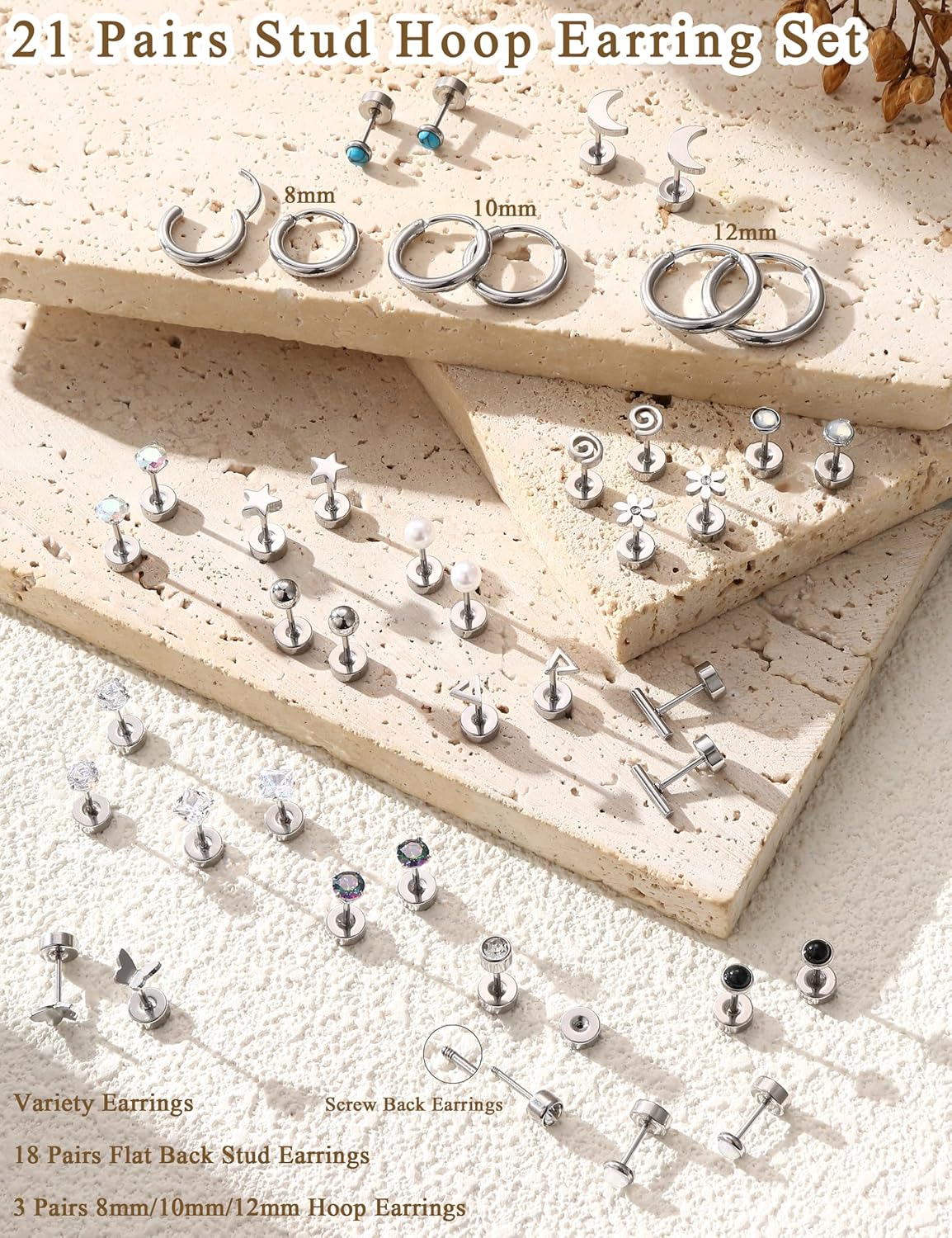 ต่างหูแบบแบน FASACCO 1 คู่ ทำจ - Body Jewelry Flat Back บทวิจารณ์และราคา